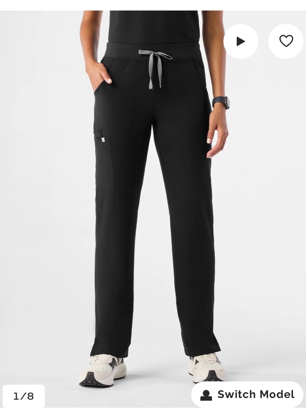 Figs Women's Black Straight-Leg Scrub Pants with Gray Drawstring